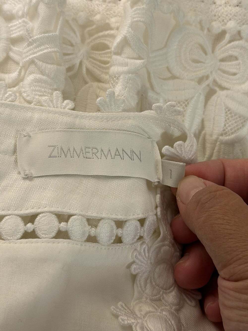 Zimmermann Size 1 Ivory Pop Trimmed Mini Dress Linen Lace Embroidered Designer - Picture 3 of 7